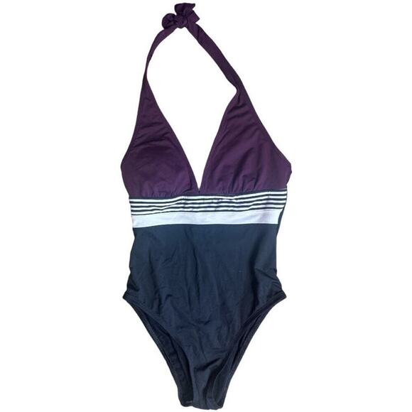 Bleu Rod Beattie Black Burgundy Colorblock One PC Swimsuit Women's Size 4 - Picture 1 of 6